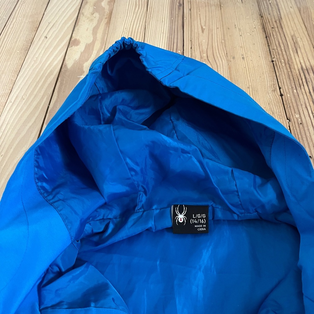 Spyder Boys‎ Blue Black Colorblock Half Zip Hooded Anorak Rain Jacket Sz L 14/16 - Picture 3 of 9